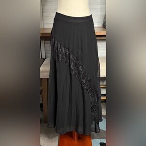 Red'She Black Pleated Maxi Skirt Sheer Overlay Side Zipper EU 40 US M/L